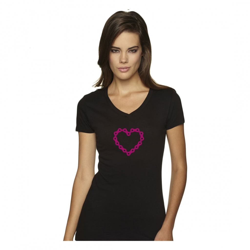 T-SHIRT DHD LADIES V-NECK CHAINHEART SMALL BLACK