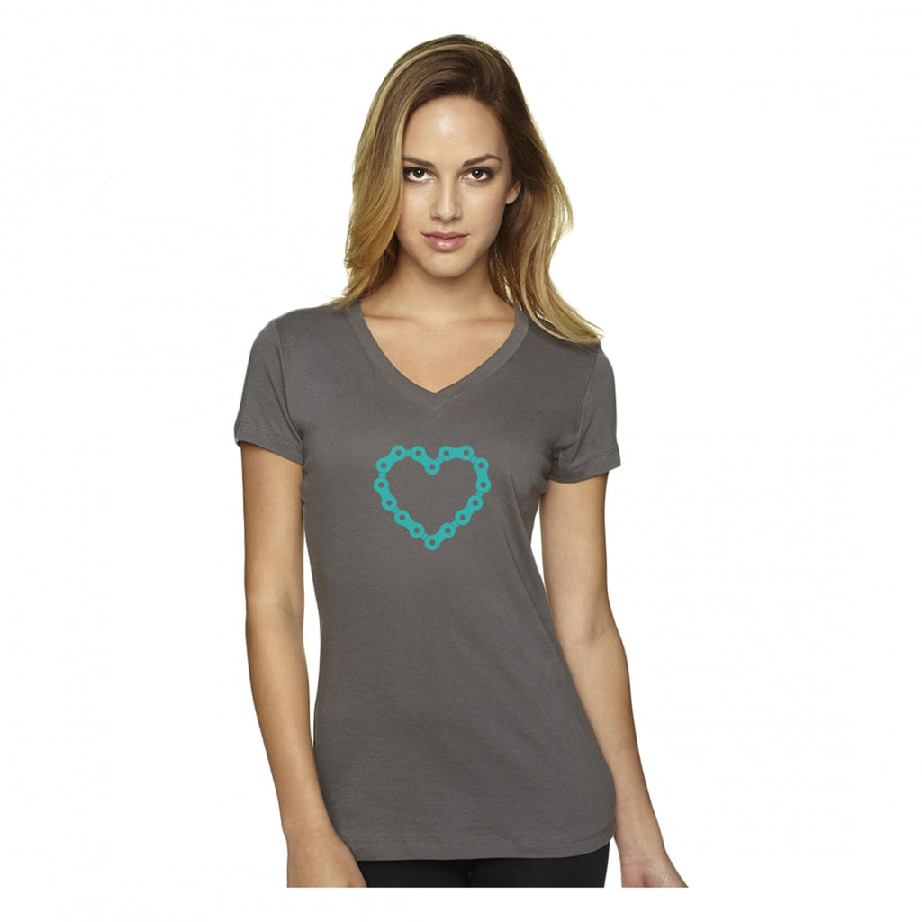 T-SHIRT DHD LADIES V-NECK CHAINHEART LARGE GRY