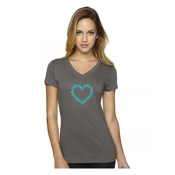 T-SHIRT DHD LADIES V-NECK CHAINHEART LARGE GRY