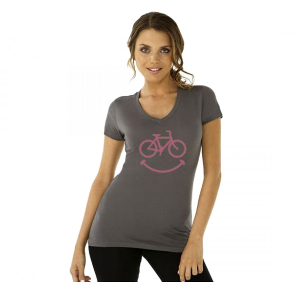 T-SHIRT DHD LADIES V-NECK SMILEY SMALL GRY