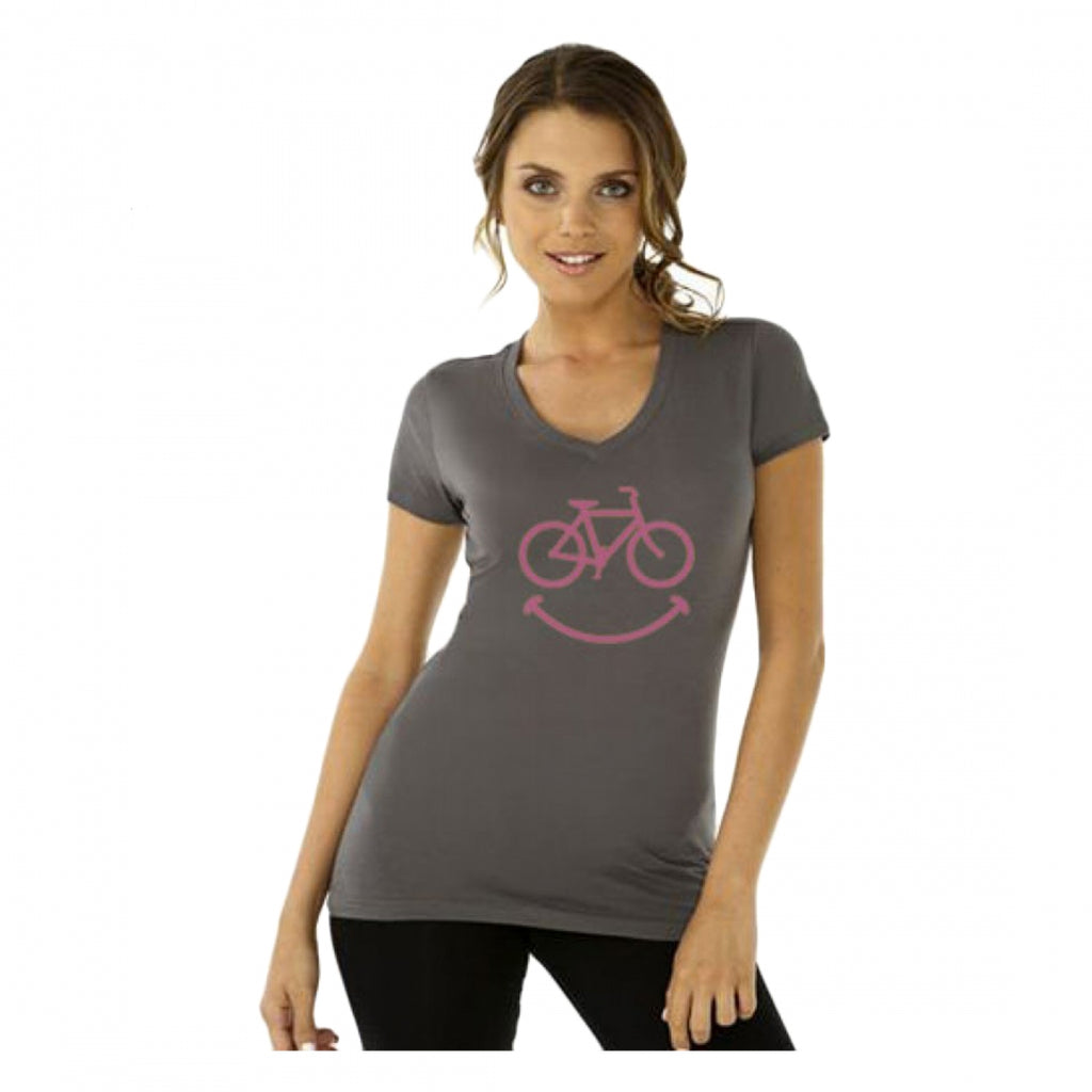 T-SHIRT DHD LADIES V-NECK SMILEY SMALL GRY