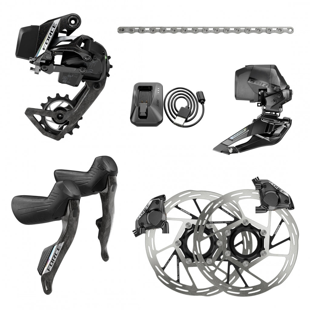 SRAM FORCE ETAP AXS 2X E1 HRD SHIFTER/HYD ED FM FD/CHAIN 114L/RD 36T MAX & BAT/FD & 160 CL ROTORS & BAT/CHARGER & CORD (P)