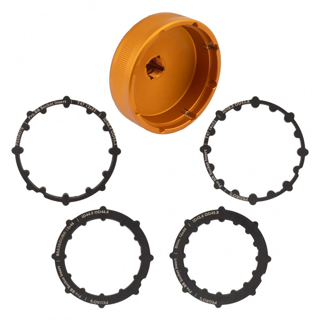 BOTTOM BRACKET PEDROS PRO SOCKET CUP SET 5pc w/SOCKET CUP/INSERT SHI-16x44/BSA30/DUB-12x46/T47-16x52/12x52