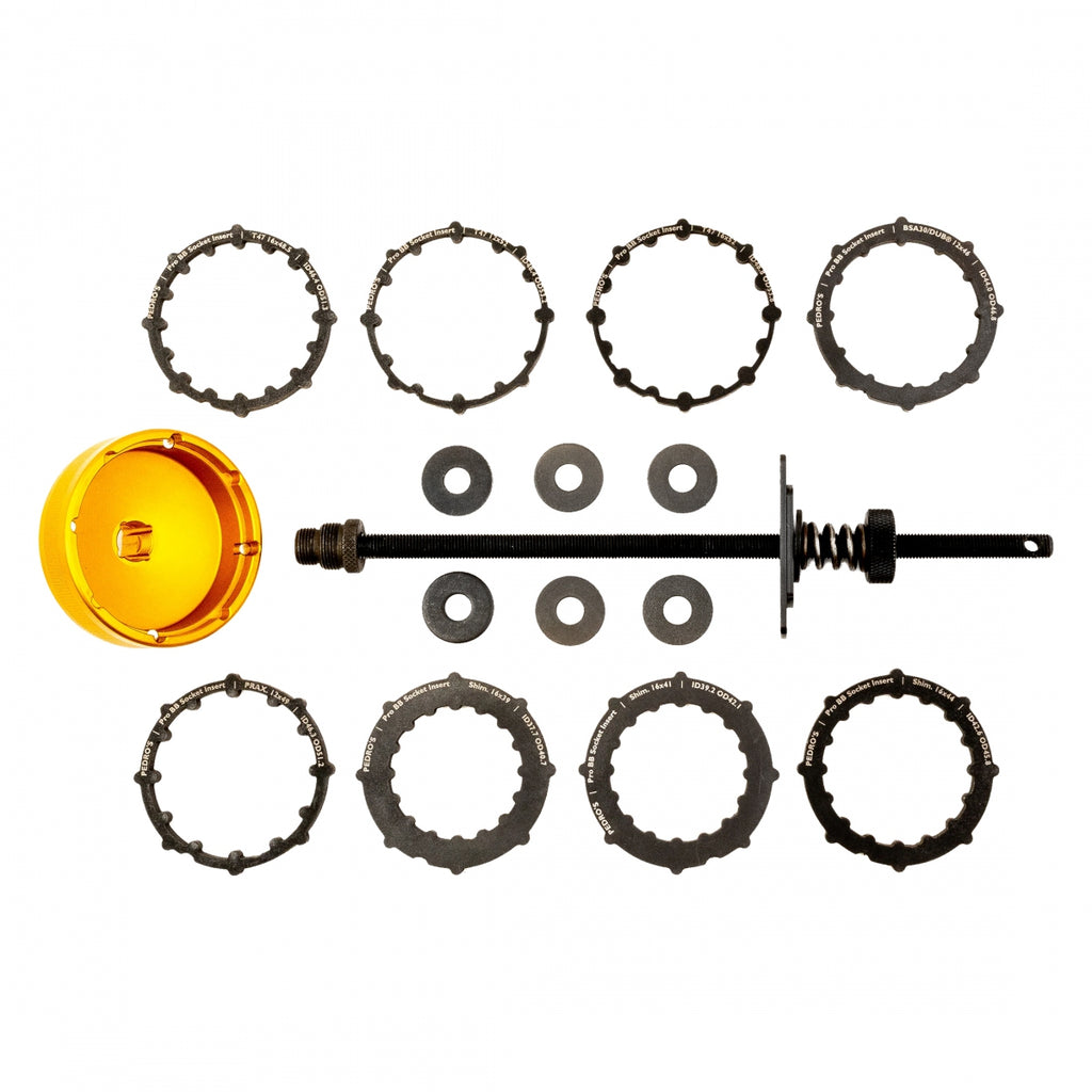 BOTTOM BRACKET PEDROS PRO SOCKET CUP SET 10pc w/SOCKET CUP/INSERT SHI-16x44/16x41/16x39/BSA30/DUB-12x46/T47-16x52/12x52/16x48.5/PRAX-12x49/HOLDER