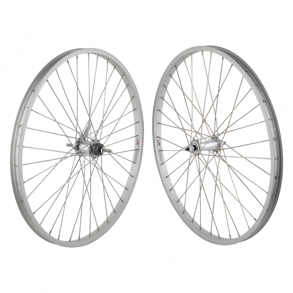 PAIR 26x1.75 559x25 ALLOY SILVER 36 ALLOY BO 3/8 SHIMANO CB 110mm 12gSS w/TRIM KIT