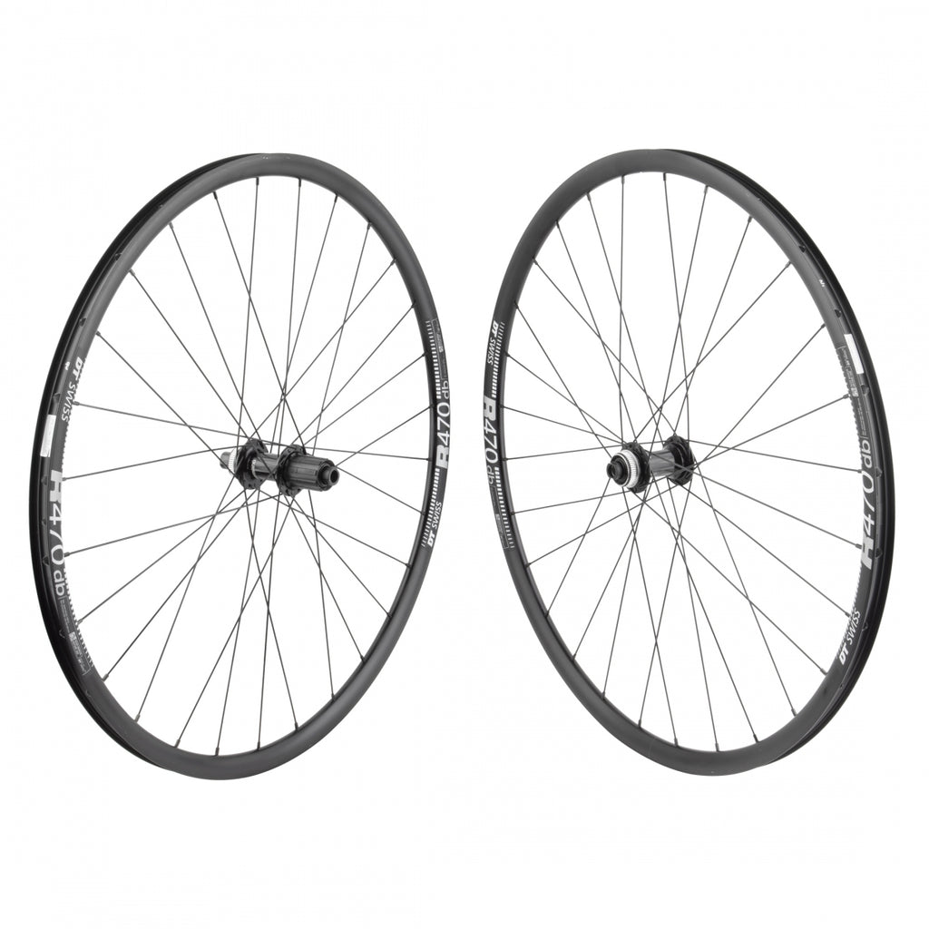 PAIR 700 622x20 DT R470 BLACK DISC 28 SHIMANO RS470 8-11sCAS CL 12mm SEAL BLACK 142mm DTI2.0BK