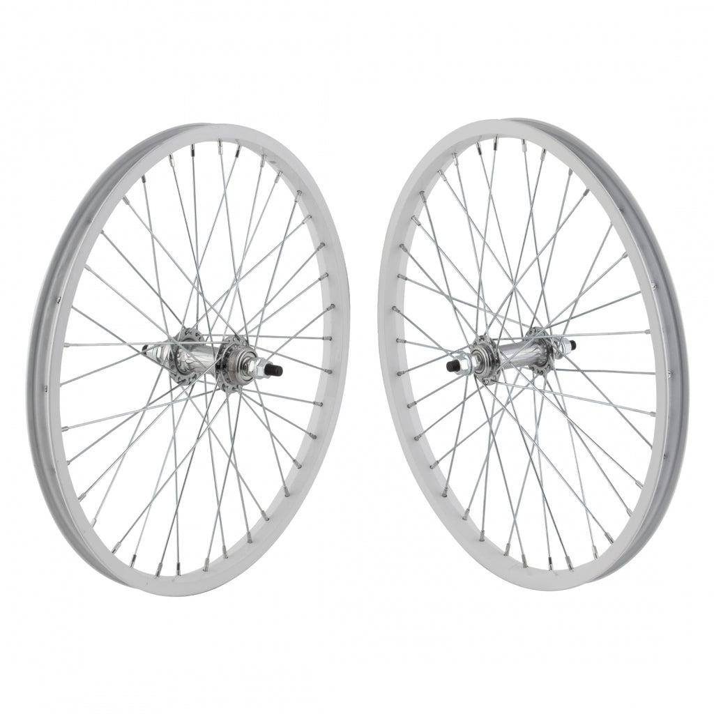 PAIR 20x1.75 406x21 ALLOY WHITE 36 STEEL FW 1sp 3/8 SILVER 110mm 14gUCP