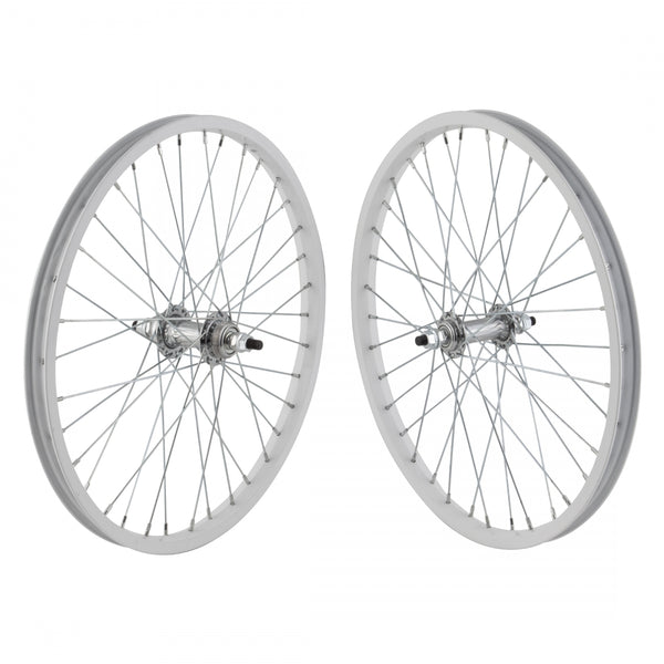 PAIR 20x1.75 406x21 ALLOY WHITE 36 STEEL FW 1sp 3/8 SILVER 110mm 14gUCP