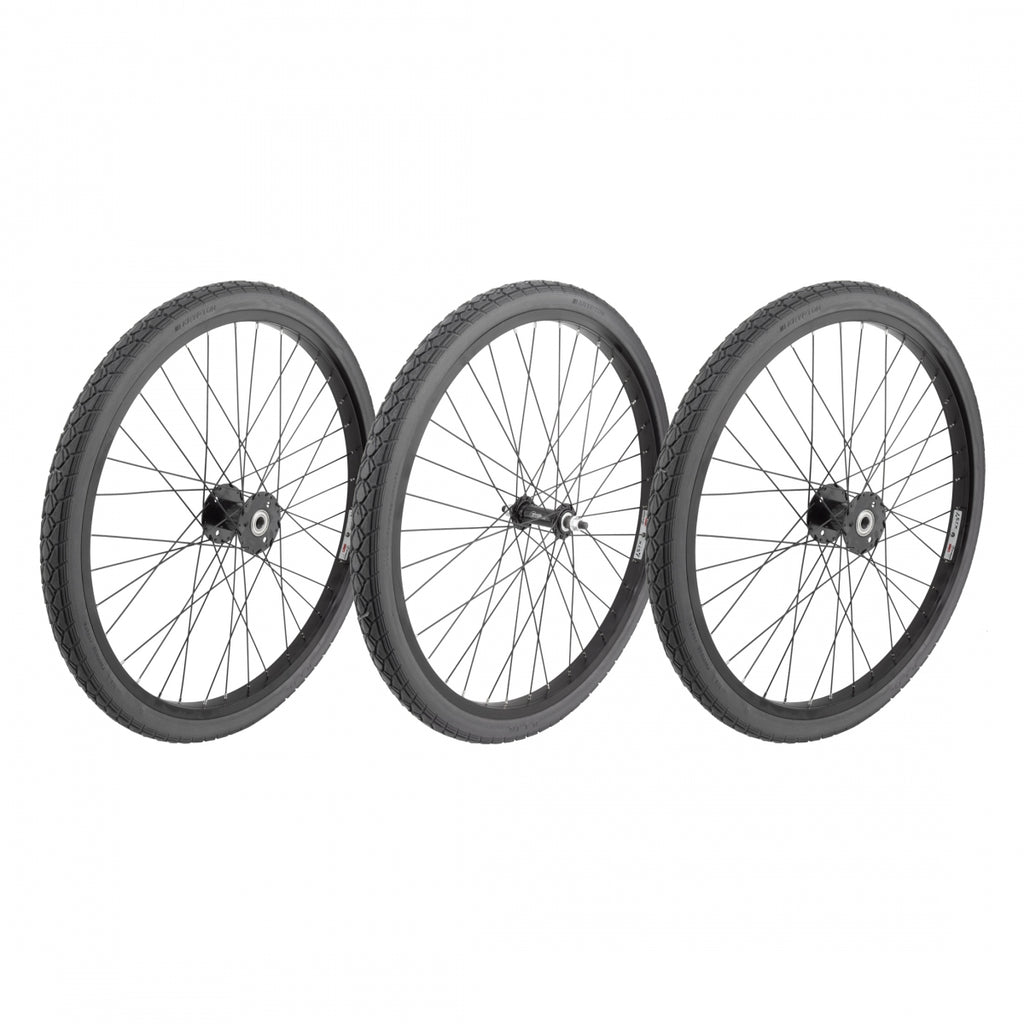 SET 24x1.75 507x25 ALLOY BLACK 36 TRIKE 15mm w/BEARINGS DTI2.0BK SIL NIP W/SUNLITE URETHANE FLATFREE TIRES INSTALLED