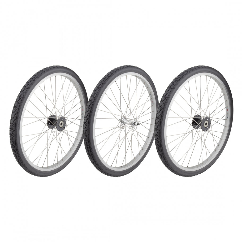 SET 24x1.75 507x25 ALLOY SILVER 36 TRIKE 15mm w/BEARINGS SS2.0SL W/SUNLITE URETHANE FLATFREE TIRES INSTALLED