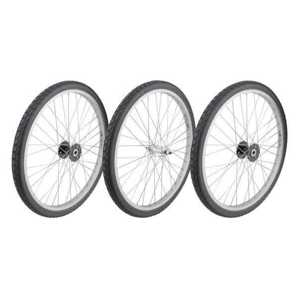 SET 24x1.75 507x25 ALLOY SILVER 36 TRIKE 15mm w/BEARINGS SS2.0SL W/SUNLITE URETHANE FLATFREE TIRES INSTALLED