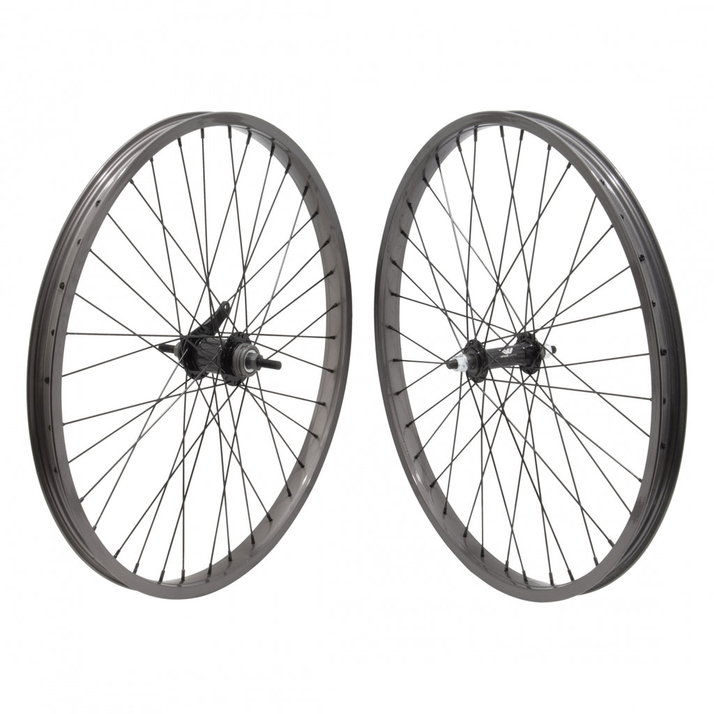 PAIR 24x1.75 507x26 ALLOY GY 36 ALLOY BO 3/8 BLACK KT CB BLACK 110mm 14gBK w/TRIM KIT