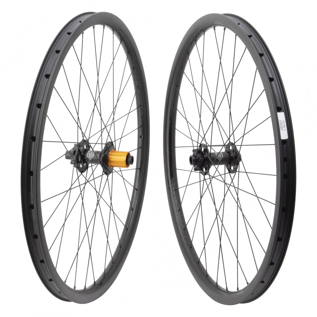 PAIR 27.5 584x24 ORIGIN 8 BOLT CARBON MTB 26mm TBLS BLACK DISC 32 ORIGIN 8 MT1110 ELITE 8-11sCAS 6B QR SEAL BLACK 135mm SAPIM RACE 2.0/1.8 BLACK