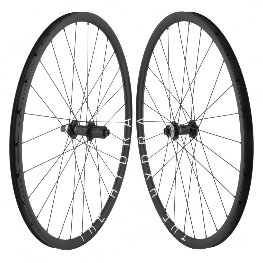 PAIR 700 622x20 H+SON HYDRA BLACK DISC 28 SHIMANO RS470 8-11sCAS CL 12mm SEAL BLACK 142mm DTI2.0BK